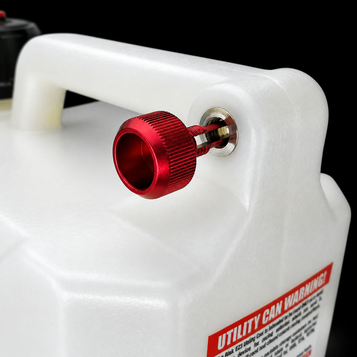 EZ3 utility jug red aluminum breather close-up on black