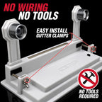 Gutter Light with text 'No Wiring, No Tools' on a white background