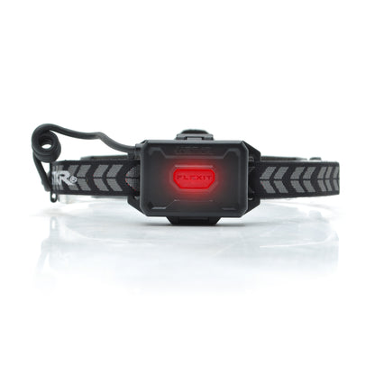 rear facing shot of a FLEXIT Headlamp 3.0 in a white studio environment