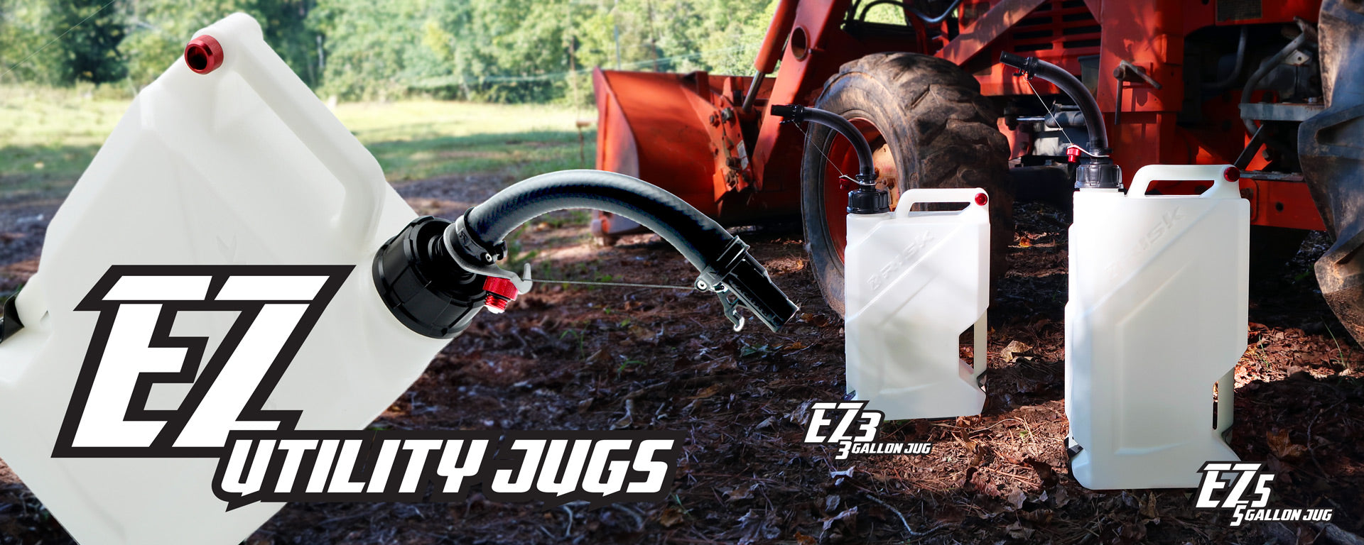 EZ Utility Jug home page banner featuring both the EZ3 and EZ5 Jugs sitting next to a tractor