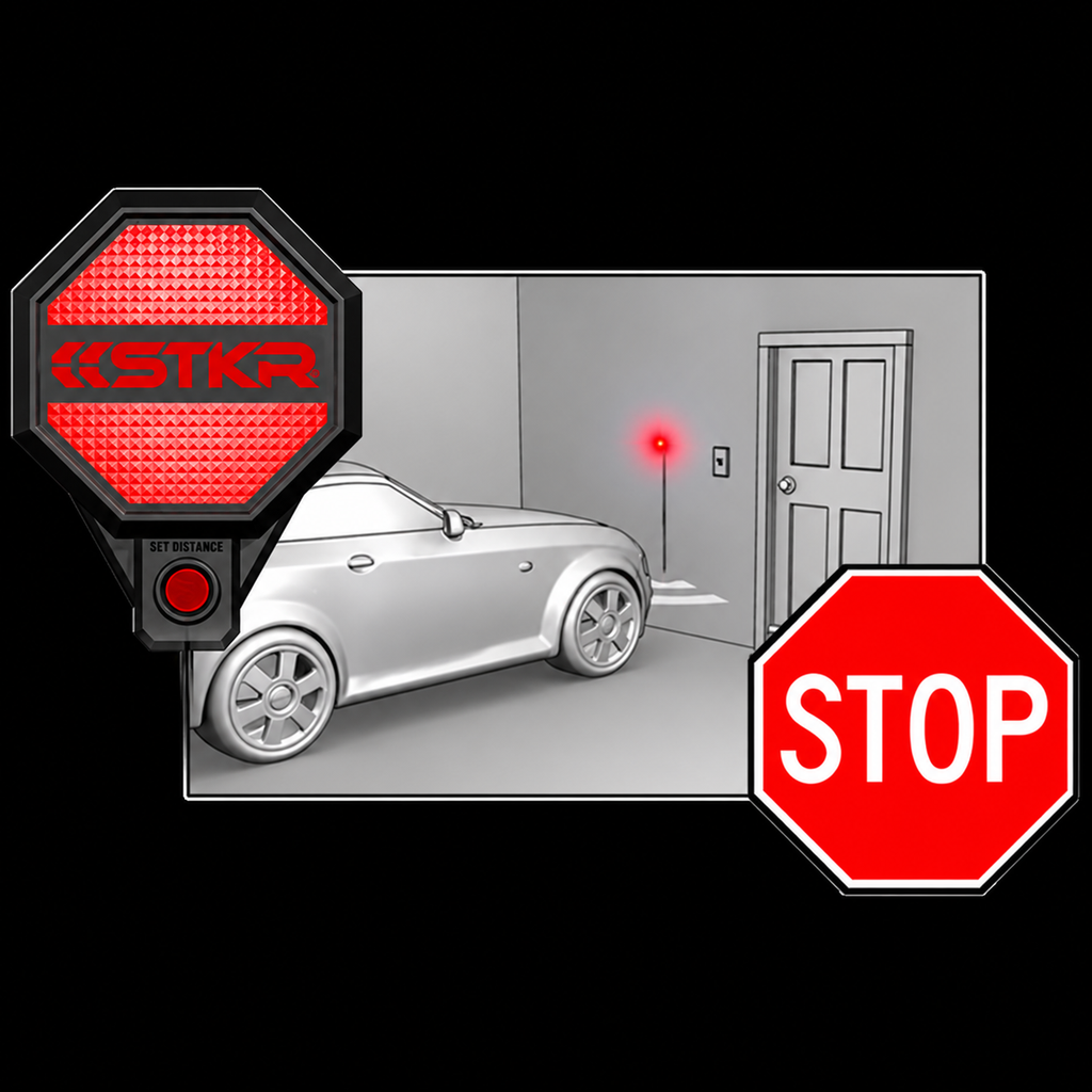 gray Adjustable Garage Parking Sensor: red stop instruction on black