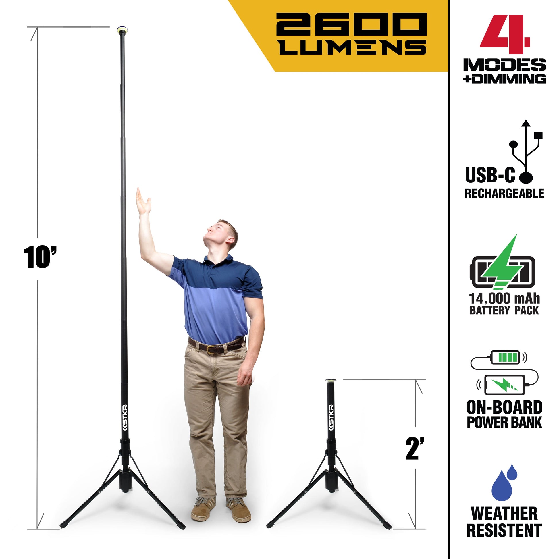 FLi OVER-LANDER 10' Telescoping Light height and info diagram